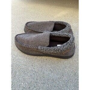 Dearfoams Mens Brown Herringbone Moccasin Slippers Memory Foam Size M 9-10 NEW